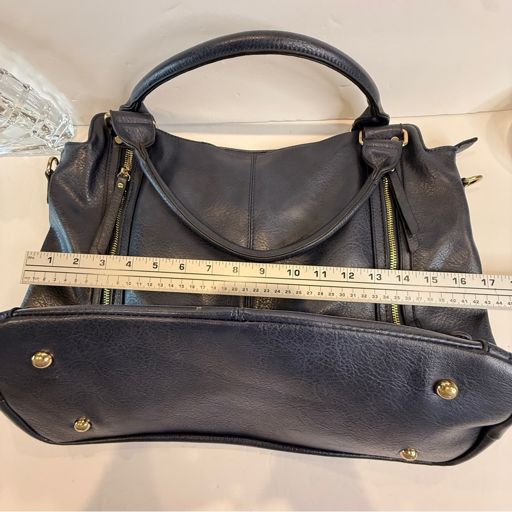 Navy Blue Faux Leather Rummy Tote Bag – Multi-Pocket 💙 Soft Inside & Outside - Picture 8 of 16